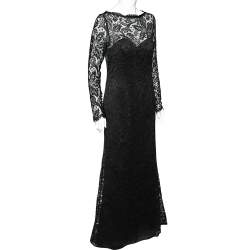 Pre Owned Carolina Herrera Black Lace Trail Detail Long Sleeve Gown L