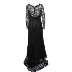 Pre Owned Carolina Herrera Black Lace Trail Detail Long Sleeve Gown L