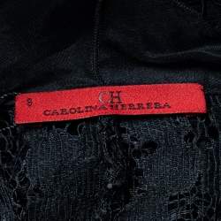 Carolina Herrera Black Lace Ruffled Trim Button Front Shrug M