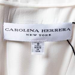 Pre Owned Carolina Herrera Red Striped Lace Embroidered Organza Bow Detail Strapless Gown M