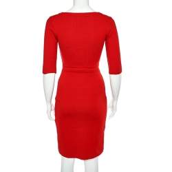 Pre Owned CH Carolina Herrera Red Wool Knit Bow Detail Dress XS