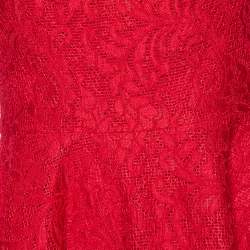Carolina Herrera Red Lace & Mesh Paneled Sleeveless Flared Dress S