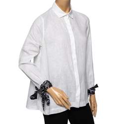Pre Owned Carolina Herrera White Cotton Bow Tie Long Sleeves Shirt XS