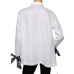 Pre Owned Carolina Herrera White Cotton Bow Tie Long Sleeves Shirt XS