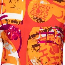 Pre Owned CH Carolina Herrera Multicolor Logo Printed Silk Crew Neck Top XS