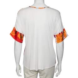 Pre Owned CH Carolina Herrera Multicolor Logo Printed Silk Crew Neck Top XS