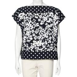 CH Carolina Herrera Navy and White Floral Print Square Top M