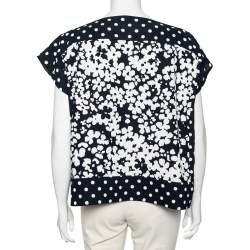 CH Carolina Herrera Navy and White Floral Print Square Top M