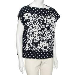 CH Carolina Herrera Navy and White Floral Print Square Top M