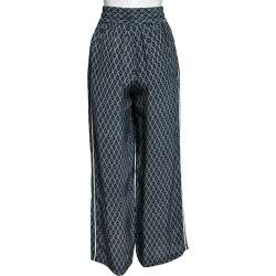 Pre Owned Carolina Herrera Navy Blue Printed Silk Blend Wide Leg Pants S