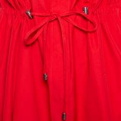Pre Owned Carolina Herrera Red Taffeta Drawstring Waist Button Front Dress L