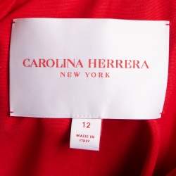 Pre Owned Carolina Herrera Red Taffeta Drawstring Waist Button Front Dress L