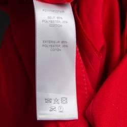 Pre Owned Carolina Herrera Red Taffeta Drawstring Waist Button Front Dress L