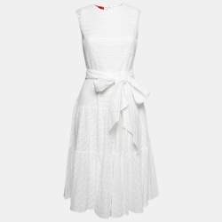 مملوكة مسبقًا CH Carolina Herrera White Embroidered Cotton Sleeveless Dress S