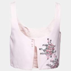 Carolina Herrera Pink Crepe Embellished Open-Back Crop Top M