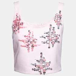 Carolina Herrera Pink Crepe Embellished Open-Back Crop Top M