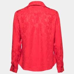 Pre Owned قميص سي أتش كارولينا هيريرا أول أوفر حرير أحمر بالشعار مقاس كبير -لارج