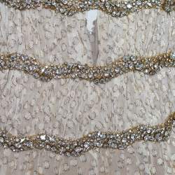 Pre Owned Carolina Herrera Ivory Lurex Jacquard Crystal Embellished Gown M