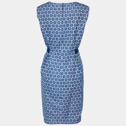 CH Carolina Herrera Blue & White Patterned Sleeveless Midi Dress L