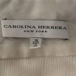 Pre Owned Carolina Herrera Cream Plisse Silk Embroidered Cutout Dress XL