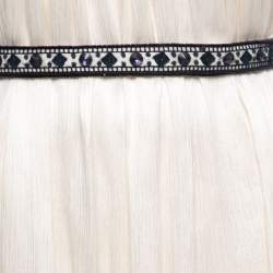 Pre Owned Carolina Herrera Cream Plisse Silk Embroidered Cutout Dress XL