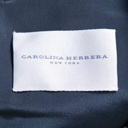 Pre Owned Carolina Herrera Navy Blue Printed Lurex Inset Silk Maxi Dress M