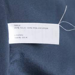 Pre Owned Carolina Herrera Navy Blue Printed Lurex Inset Silk Maxi Dress M