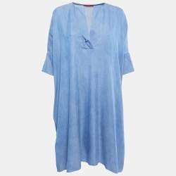 Carolina Herrera Blue Lyocell Oversized Tunic Dress XS