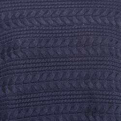 Pre Owned Carolina Herrera Navy Blue Cable Knit Side Tie Poncho Top One Size