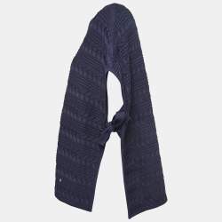 Pre Owned Carolina Herrera Navy Blue Cable Knit Side Tie Poncho Top One Size