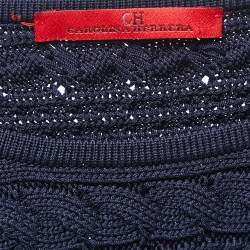 Pre Owned Carolina Herrera Navy Blue Cable Knit Side Tie Poncho Top One Size