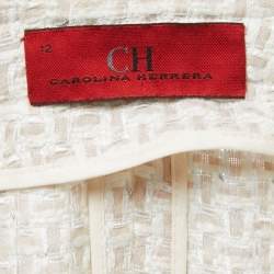 Carolina Herrera Off White/Beige Tweed Open Front Coat L