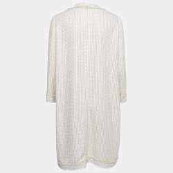 Carolina Herrera Off White/Beige Tweed Open Front Coat L