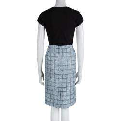 Pre Owned Carolina Herrera Powder Blue Checked Tweed Skirt XL