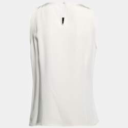Carolina Herrera Cream Crepe Contrast Trim Sleeveless A-Line Blouse M