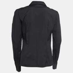 Pre Owned Carolina Herrera Black Cotton Button Front Neck Tie Detail Shirt Blouse M