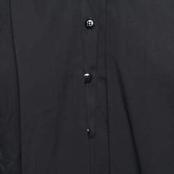 Pre Owned Carolina Herrera Black Cotton Button Front Neck Tie Detail Shirt Blouse M