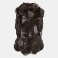 Pre Owned CH Carolina Herrera Brown Fox Fur Sleeveless Hook Front Jacket XS