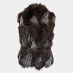 Pre Owned CH Carolina Herrera Brown Fox Fur Sleeveless Hook Front Jacket XS