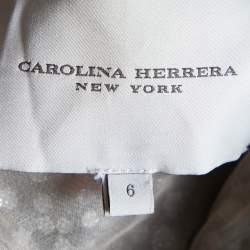 Carolina Herrera Silver Glitter Mesh Sleeveless Button Front Gown M