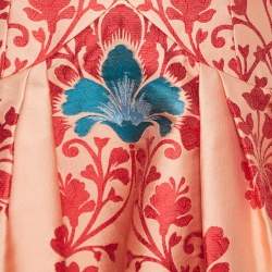Carolina Herrera Light Orange Floral Jacquard Strapless Pleated High-Low Gown M 