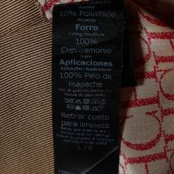 Pre Owned Carolina Herrera Beige Gabardine & Fur Detail Collar Trench Coat L