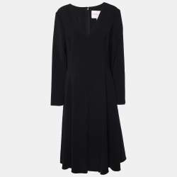 Carolina Herrera Black Cady Flared Midi Dress L