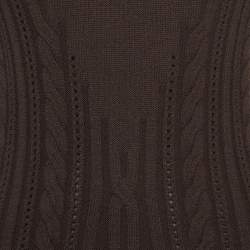 Pre Owned Carolina Herrera Brown Cable Knit Flounce Midi Dress S