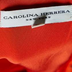 Carolina Herrera Orange Crinkled Silk Embellished Maxi Dress S