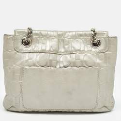 Carolina Herrera Grey Monogram Embossed Leather Audrey Shoulder Bag