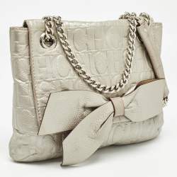 Carolina Herrera Grey Monogram Embossed Leather Audrey Shoulder Bag