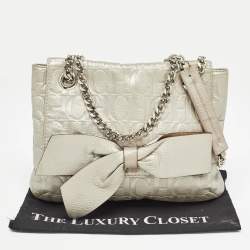 Carolina Herrera Grey Monogram Embossed Leather Audrey Shoulder Bag