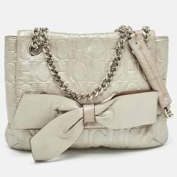 Carolina Herrera Grey Monogram Embossed Leather Audrey Shoulder Bag