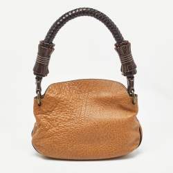 Carolina Herrera Brown Leather Braided Handle Baguette Bag